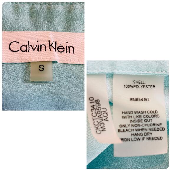 Calvin Klein Aqua Long Roll Tab Sleeves Zip Pockets Sheer Chiffon Tunic Blouse S - Picture 9 of 10